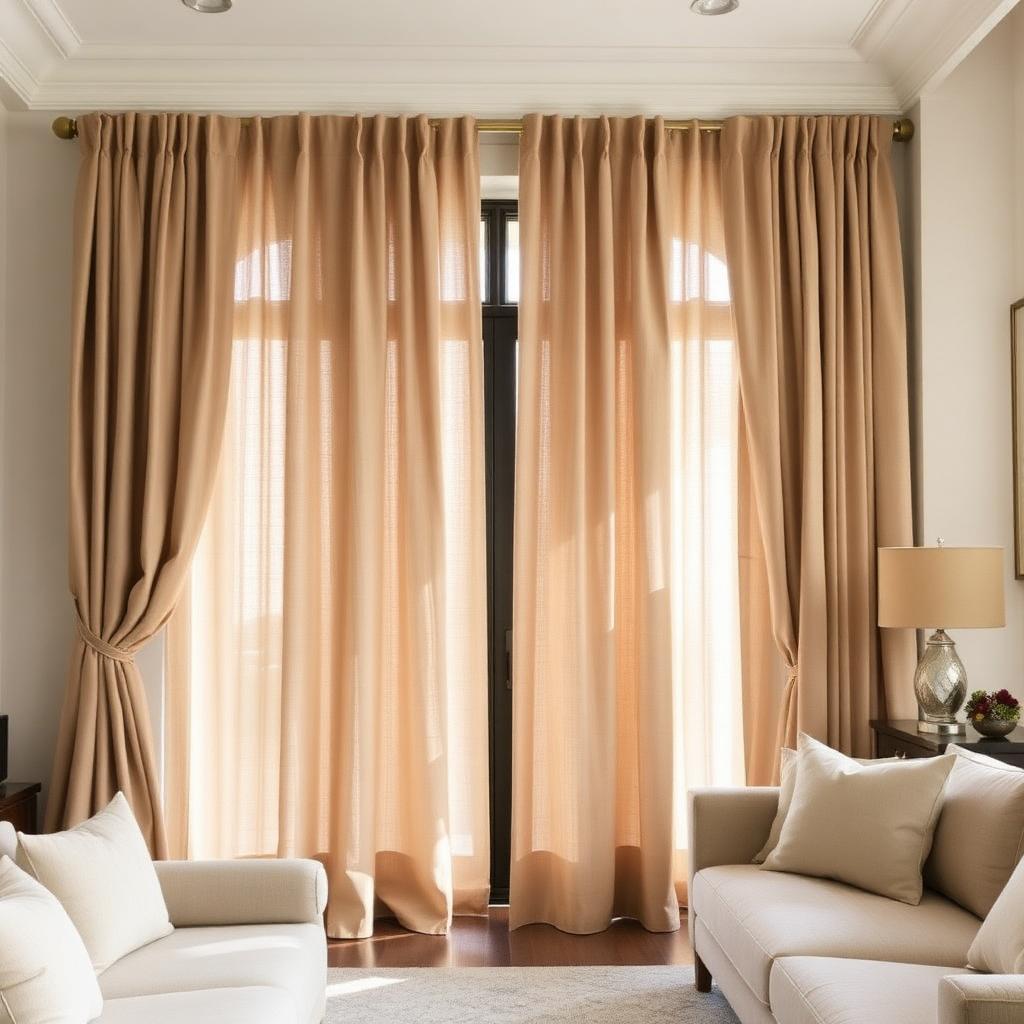 Custom linen drapery in living room